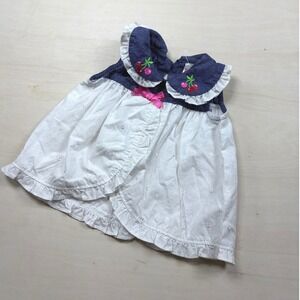 Kidgets Baby Girl Cherry Denim Eyelet Dress White Blue 0-3 Months